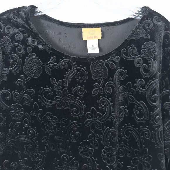Ruby Rd Velour Floral Scroll Embossed Tunic Top Womens Large Black Whimsigoth - Picture 6 of 13